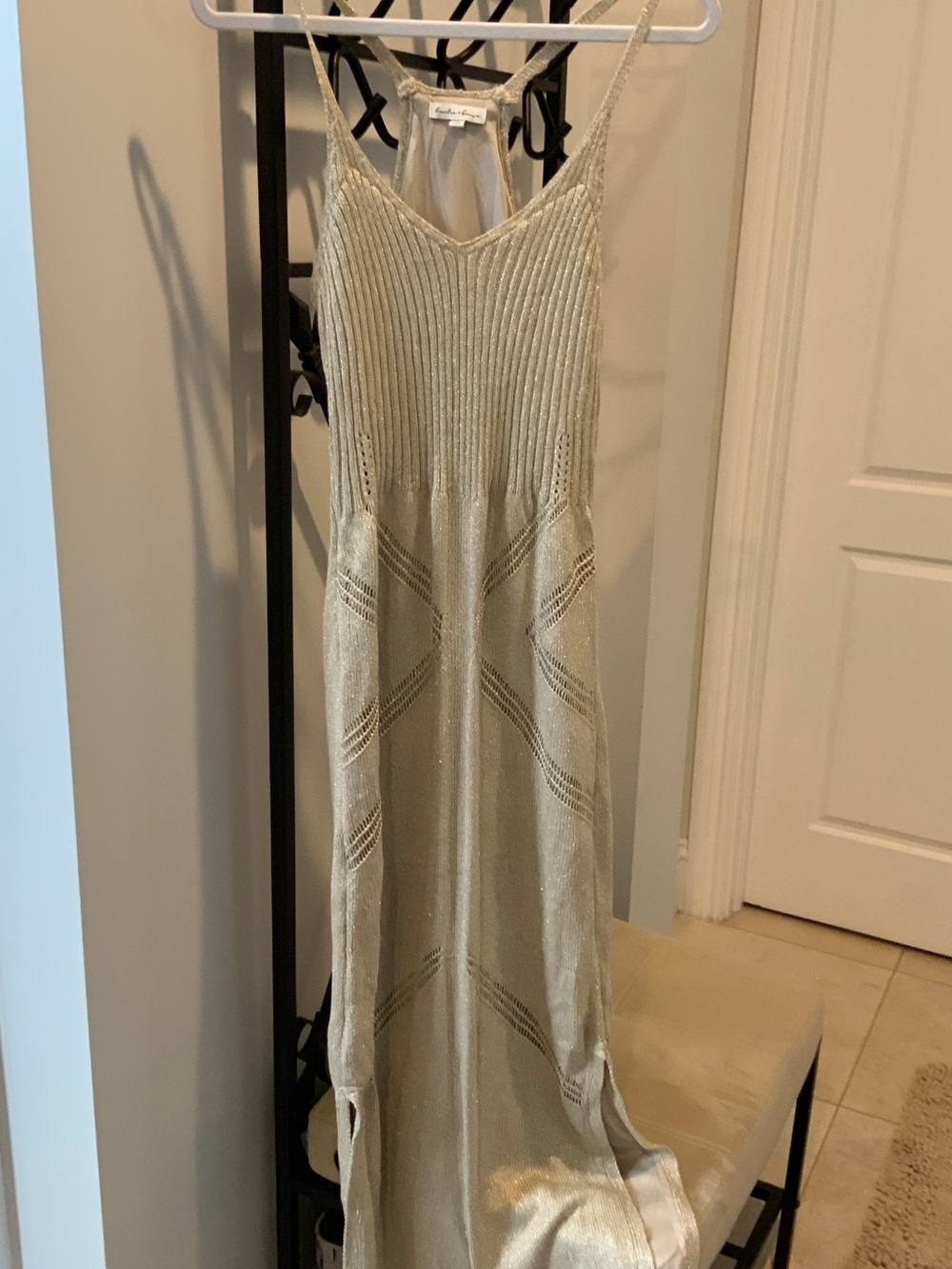 Metallic Knit Slip Maxi Dress in Champagne Gold